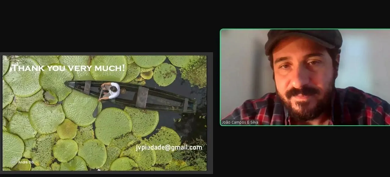 Video call: a participant joins from Brazil, next to a slide reading “Thank you very much!”